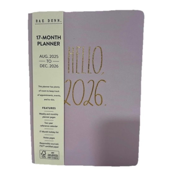 Rae Dunn Hello 2026 Planner PLANNER 2026  Planner Weekly & Monthly Lilac 8x7” - Picture 1 of 3